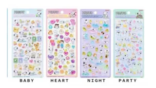 PEANUTS ボンボンドロップシール 全4種。BABY、HEART、NIGHT、PARTY