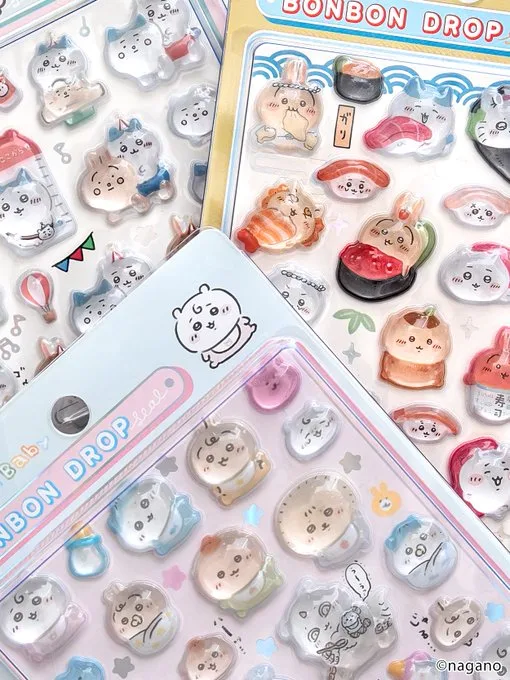 ちいかわのボンボンドロップシール新デザイン3種(ちいかわ寿司・Chiikawa Baby・ちいかわらんど)