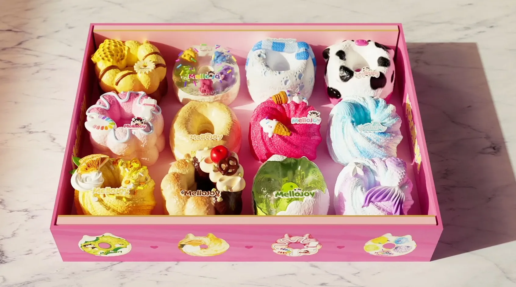 Mellojoy ドーナツシリーズ 3点 メロジョイにドーナツの新作｜箱に12個、1個ずつ見た目が違う