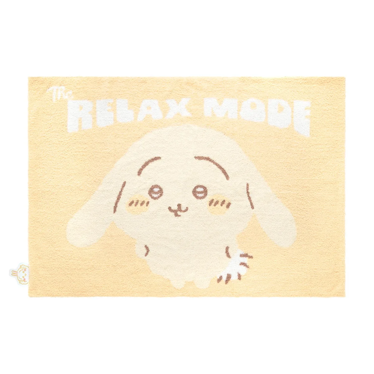 うさぎのあったかもこもこブランケット。うすい黄色地にThe RELAX MODE