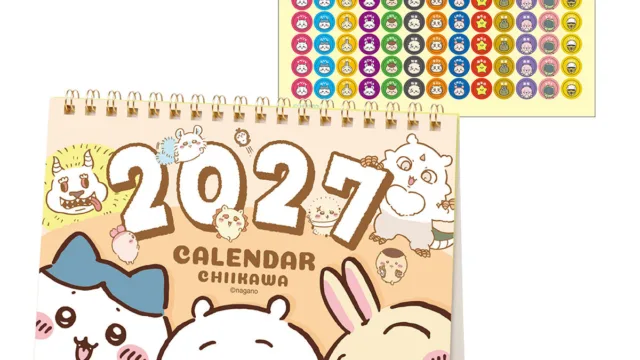 ちいかわ 2027年1月始まり卓上カレンダー。表紙に大きく2027、ミニシール付き