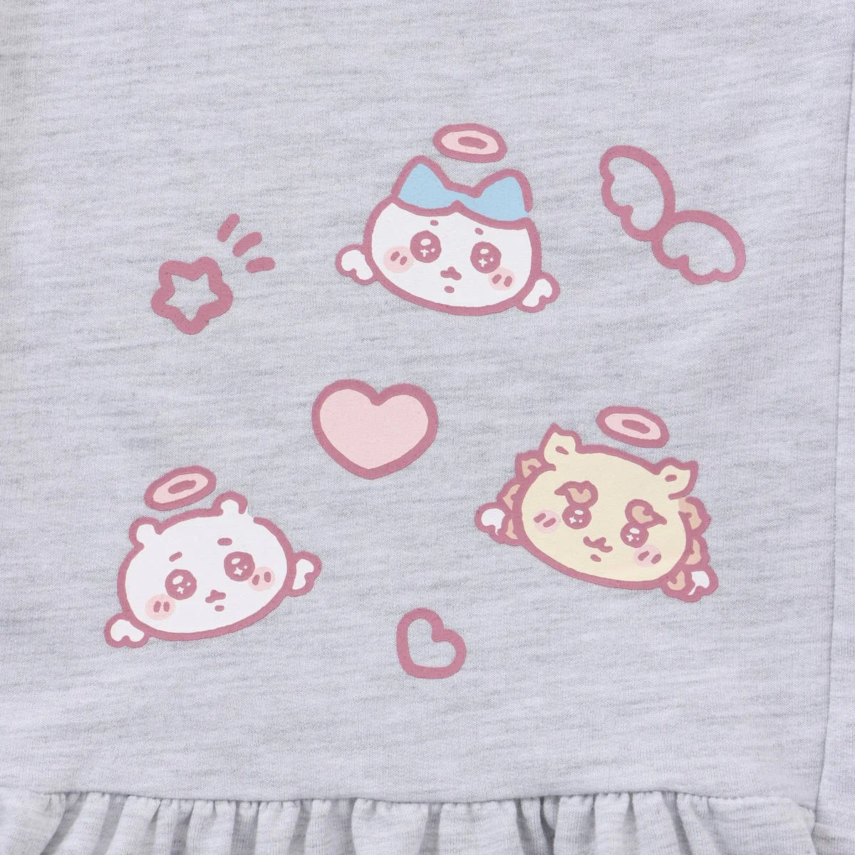 ANGEL モクグレーのパンツの裾のプリント。天使になったキャラの顔、ハート、星
